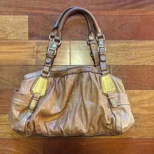 b. makowsky Tan Leather Shoulder Bag with Gold Hardware